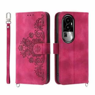 For OPPO Reno10 5G Skin-feel Flowers Embossed Wallet Leather Phone Case(Wine Red)