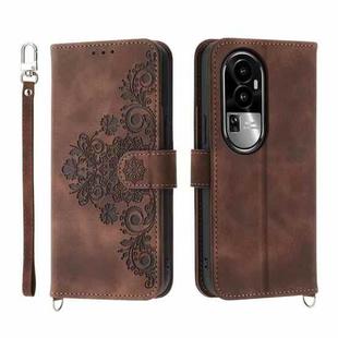 For OPPO Reno10 5G Skin-feel Flowers Embossed Wallet Leather Phone Case(Brown)