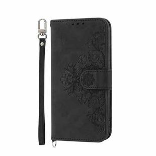 For OPPO Reno10 5G Skin-feel Flowers Embossed Wallet Leather Phone Case(Black)