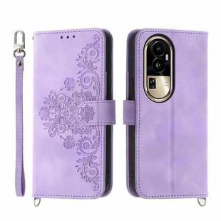 For OPPO Reno10 Pro 5G Skin-feel Flowers Embossed Wallet Leather Phone Case(Purple)