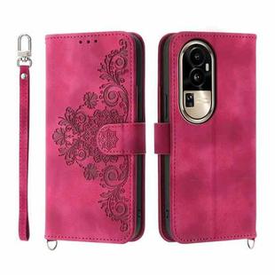 For OPPO Reno10 Pro 5G Skin-feel Flowers Embossed Wallet Leather Phone Case(Wine Red)