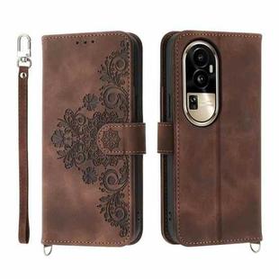 For OPPO Reno10 Pro 5G Skin-feel Flowers Embossed Wallet Leather Phone Case(Brown)