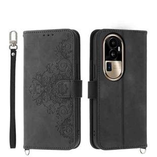 For OPPO Reno10 Pro+ 5G Skin-feel Flowers Embossed Wallet Leather Phone Case(Black)