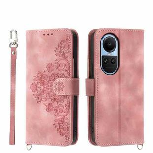 For OPPO Reno10 Global / Reno10 Pro Global Skin-feel Flowers Embossed Wallet Leather Phone Case(Pink)