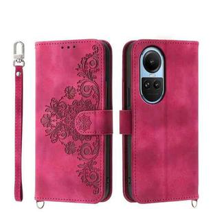 For OPPO Reno10 Global / Reno10 Pro Global Skin-feel Flowers Embossed Wallet Leather Phone Case(Wine Red)