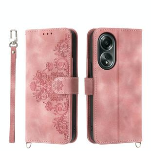 For OPPO A58 4G Skin-feel Flowers Embossed Wallet Leather Phone Case(Pink)