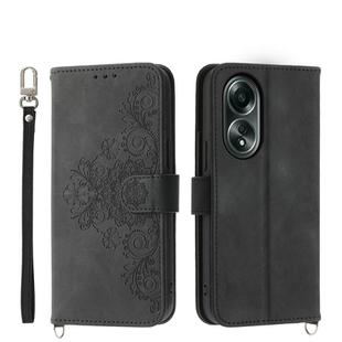 For OPPO A58 4G Skin-feel Flowers Embossed Wallet Leather Phone Case(Black)