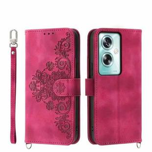 For OPPO A79 5G Skin-feel Flowers Embossed Wallet Leather Phone Case(Wine Red)