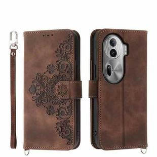 For OPPO Reno11 Pro Skin-feel Flowers Embossed Wallet Leather Phone Case(Brown)