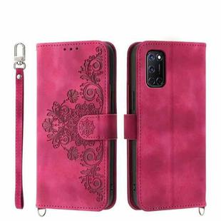 For OPPO A52 Skin-feel Flowers Embossed Wallet Leather Phone Case(Wine Red)