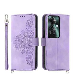 For OPPO Reno11 F Skin Feel Flowers Embossed Wallet Leather Phone Case(Purple)