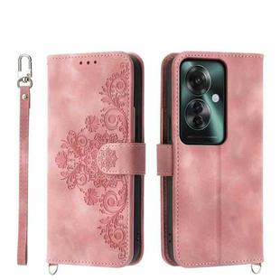 For OPPO Reno11 F Skin-feel Flowers Embossed Wallet Leather Phone Case(Pink)