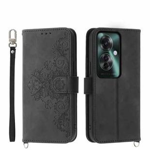 For OPPO Reno11 F Skin-feel Flowers Embossed Wallet Leather Phone Case(Black)