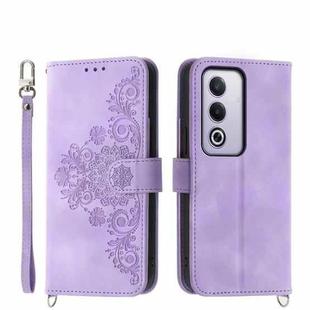 For OPPO A3 Pro 5G Skin Feel Flowers Embossed Wallet Leather Phone Case(Purple)