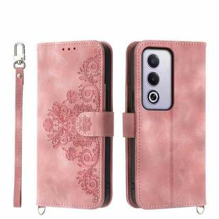 For OPPO A3 Pro 5G Skin Feel Flowers Embossed Wallet Leather Phone Case(Pink)