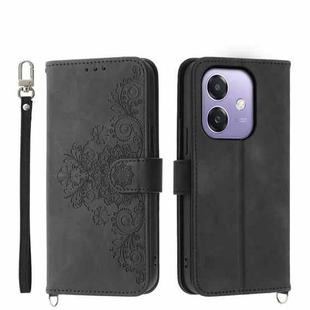 For OPPO A3 4G / 5G / A3X 4G / 5G India Skin Feel Flowers Embossed Wallet Leather Phone Case(Black)