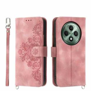 For OPPO Reno12 F 4G / 5G / F27 India Skin Feel Flowers Embossed Wallet Leather Phone Case(Pink)