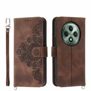 For OPPO Reno12 F 4G / 5G / F27 India Skin Feel Flowers Embossed Wallet Leather Phone Case(Brown)