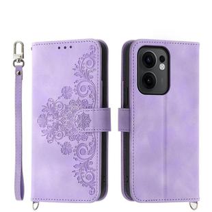For OPPO Reno13 F 4G / 5G Skin Feel Flowers Embossed Wallet Leather Phone Case(Purple)