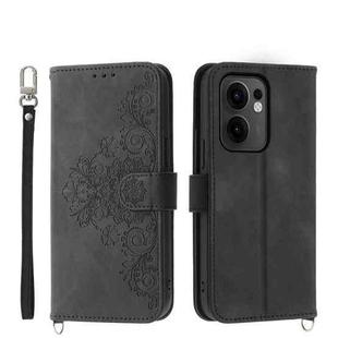 For OPPO Reno13 F 4G / 5G Skin Feel Flowers Embossed Wallet Leather Phone Case(Black)