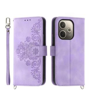For OPPO A5 PRO 5G Global Skin Feel Flowers Embossed Wallet Leather Phone Case(Purple)