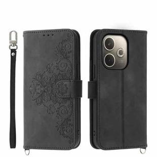For OPPO A5 PRO 5G Global Skin Feel Flowers Embossed Wallet Leather Phone Case(Black)
