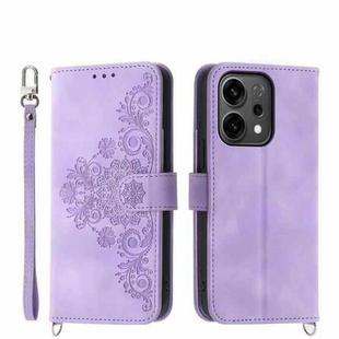 For OPPO Reno14 Global / Reno14 F 5G Skin Feel Flowers Embossed Wallet Leather Phone Case(Purple)