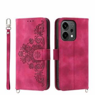 For OPPO Reno14 Global / Reno14 F 5G Skin Feel Flowers Embossed Wallet Leather Phone Case(Wine Red)
