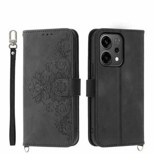 For OPPO Reno14 Global / Reno14 F 5G Skin Feel Flowers Embossed Wallet Leather Phone Case(Black)