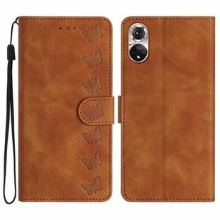 For Honor 50 Seven Butterflies Embossed Leather Phone Case(Brown)