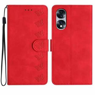 For Honor 70 Seven Butterflies Embossed Leather Phone Case(Red)