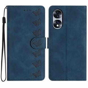 For Honor 70 Seven Butterflies Embossed Leather Phone Case(Blue)