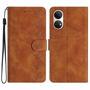 For Honor Play 30 Plus Seven Butterflies Embossed Leather Phone Case(Brown)
