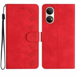 For Honor Play 30 Plus Seven Butterflies Embossed Leather Phone Case(Red)