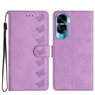 For Honor 90 Lite Seven Butterflies Embossed Leather Phone Case(Purple)