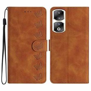 For Honor 90 Pro Seven Butterflies Embossed Leather Phone Case(Brown)