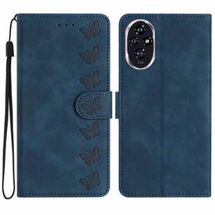 For Honor 200 Seven Butterflies Embossed Leather Phone Case(Blue)