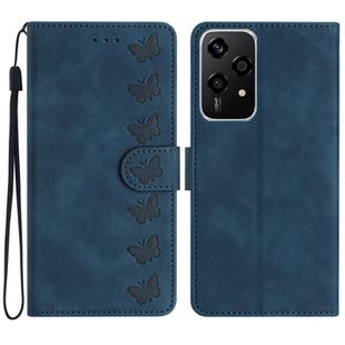 For Honor 200 Lite Global Seven Butterflies Embossed Leather Phone Case(Blue)