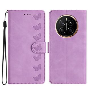 For Honor Magic7 Seven Butterflies Embossed Leather Phone Case(Purple)