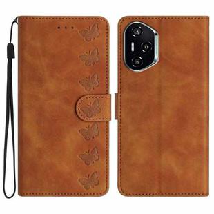 For Honor 400 Global 156.5mm Seven Butterflies Embossed Leather Phone Case(Brown)