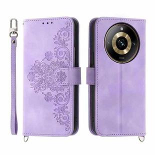 For Realme 11 Pro 5G/11 Pro+ 5G Skin-feel Flowers Embossed Wallet Leather Phone Case(Purple)