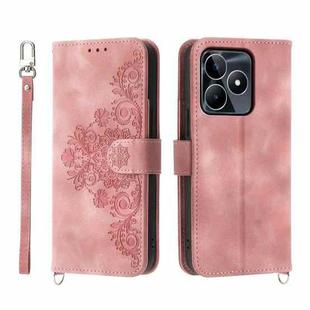 For Realme C53 Skin-feel Flowers Embossed Wallet Leather Phone Case(Pink)