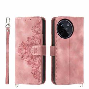 For Realme 11 4G Skin-feel Flowers Embossed Wallet Leather Phone Case(Pink)