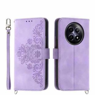 For Realme 12 5G Skin-feel Flowers Embossed Wallet Leather Phone Case(Purple)