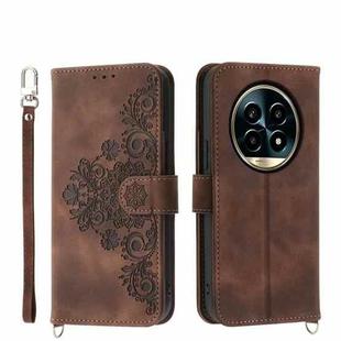 For Realme 13 Pro / 13 Pro+ Global Skin-feel Flowers Embossed Wallet Leather Phone Case(Brown)