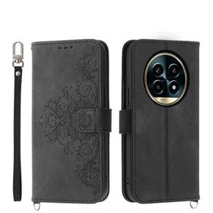 For Realme 13 Pro / 13 Pro+ Global Skin-feel Flowers Embossed Wallet Leather Phone Case(Black)