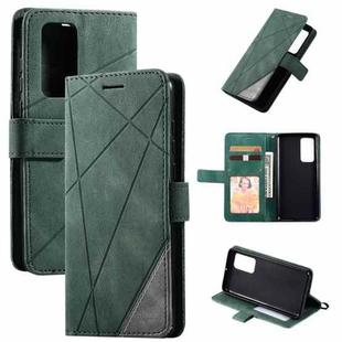 For Huawei P40 Skin Feel Splicing Horizontal Flip Leather Case with Holder & Card Slots & Wallet & Photo Frame(Green)