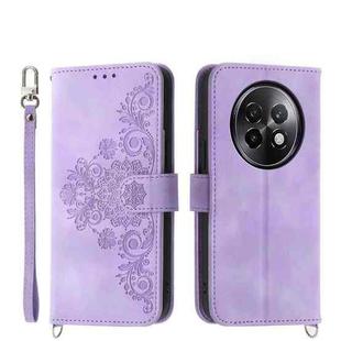For Realme 13+ Skin-feel Flowers Embossed Wallet Leather Phone Case(Purple)