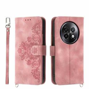 For Realme 13+ Skin-feel Flowers Embossed Wallet Leather Phone Case(Pink)