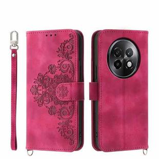 For Realme 13+ Skin-feel Flowers Embossed Wallet Leather Phone Case(Wine Red)